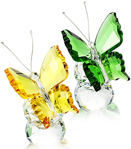 H&D HYALINE & DORA Handmade Crystal Flying Butterfly Figurine Collectible, Glass Butterfly Figurines and Statues, Table Centerpiece Crystal Paperweight Decorative，Pack of 2