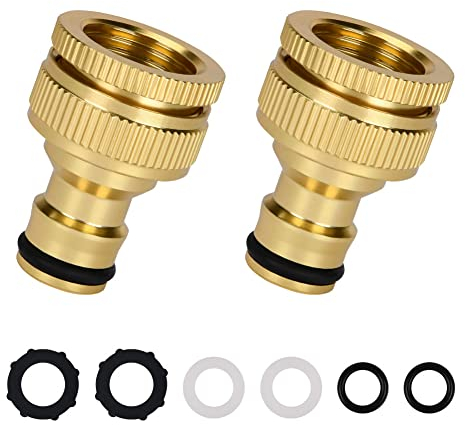 flintronic Conector de Manguera, 2 Piezas Conector de Manguera de Metal, Conector de Manguera de Jardín Hembra de 3/4 y 1/2, para Accesorios de Riego Jardín, Accesorios de Tubería Lavado Autos.