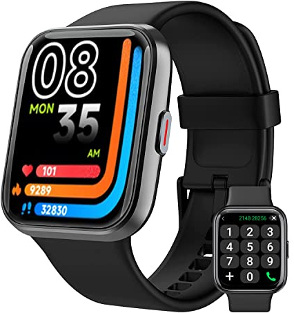Alexa Smart Watch (Risposta/Effettua chiamata), RERE Fitness Tracker con 60 modalità sport, frequenza cardiaca, ossigeno nel sangue, monitoraggio del sonno, da 1,7 per Android e iPhone (Nero)