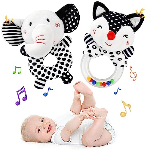 Ballery Baby Rassel 0-6 Monate, Babyspielzeug 0-6 Monate, Greifling zum Rasseln, Baby Rasseln Spielzeug, Rassel Baby Plüschtiere Entwicklungs-Spielzeug für 0-12 Monate