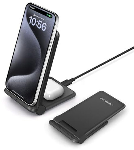 FDGAO Chargeur Induction 20W, Station de Chargeur sans Fil 2 en 1 Pliable pour iPhone 17 Pro Max/ 17 Air/16/15/14/13/12/11/XS/XR/8; Samsung Galaxy S25/S24/S23/S22/S21/S20 Ultra/S10,Note 20/10/9
