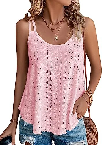 DUOEASE Camisetas de Tirantes Mujer Cuello Crew Moda Camiseta Sin Mangas Elegant Verano Tshirt Rosa-M