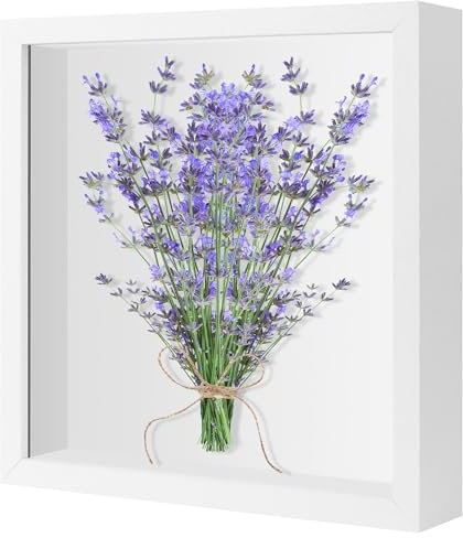 3D Bilderrahmen zum Befüllen,Tiefer Bilderrahmen 22.1×22.1cm,Bilderrahmen Dick mit Transparentem Glas,Rahmen zum Befüllen für Tische und Wände, Blumen, Geschenke, Souvenirs (3cm Tief/Weiß)