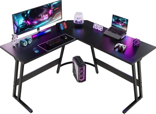 Devoko Gaming Tisch L Form, Eckschreibtisch für Gamer, Gaming Schreibtisch L Form, Groß Pc Computertisch, Schwarz, 120x120cm