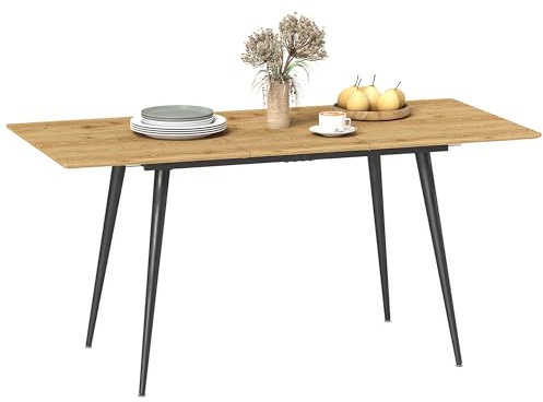 HOMCOM Table à Manger Pliante, Table Pliante Cuisine rectangulaire, Table Extensible 120-160 cm jusqu'à 6 à 8 Personnes avec Pieds en Acier, Naturel