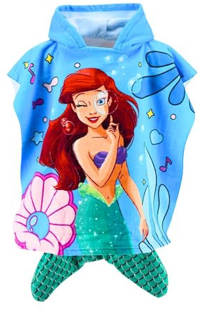 Disney Princesas Toalla con Capucha para Niñas, Toalla de Playa, Toalla de Baño, Ariel Poncho Toalla para Niñas, Toalla Natación Infantil