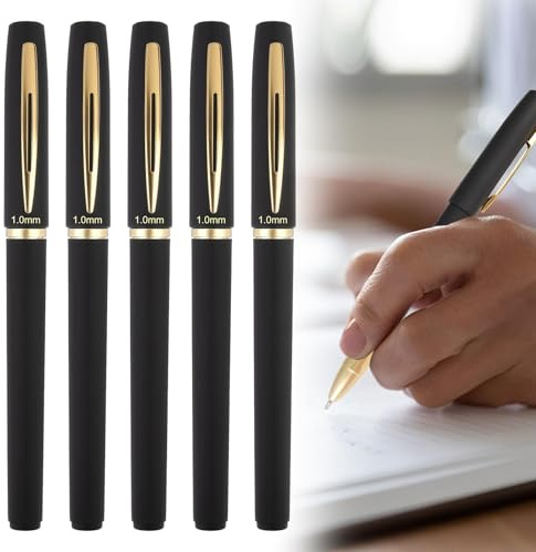 5-Pack Rollerball Pens Black Ink Fine 1.0mm Ballpoint, Quick Dry Gel Ink, Fade Water Resistant, Smooth Writing, Smooth Writing, Suitable for Drawing, School and Office Use, Business Teacher