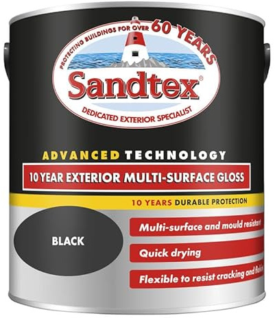 Sandtex 10 Year Multi surface Gloss Paint, Black, 2.5L