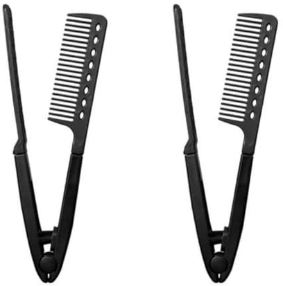 2 pezzi raddrizzatore per barba da uomo, 2 pettini professionali per raddrizzare i capelli, resistente al calore, tipo V, pettine da taglio in ferro per parrucchieri, strumento per acconciare capelli