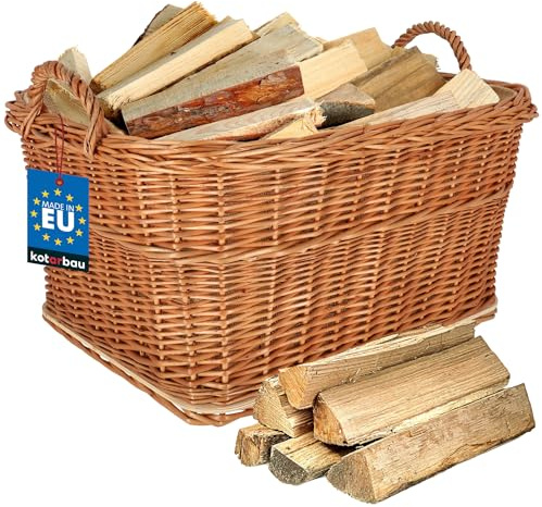 KOTARBAU® Panier Osier - 60 x 50 cm - Panier Buche Osier - avec Anse - de Rangement - Naturel - Couleur Naturelle