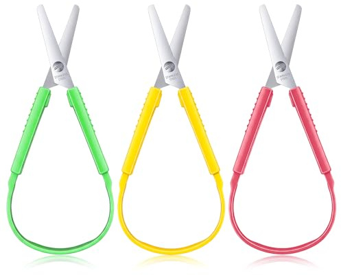 LIQWEI 3 piezas de tijeritas de bucle mini, 14 cm de tijeras autoabribles adaptativas, juego de tijeras de agarre coloridas para niños, compatibles con diestros y zurdos, para niños y adultos (rosa