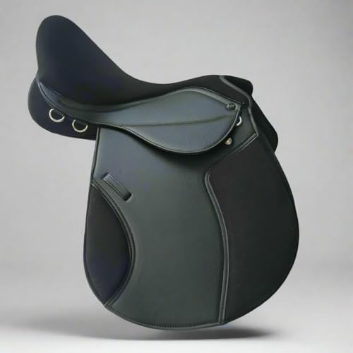 Synthetic Leather 16 Inch GP Changeable Gullet Saddle with Flexible Tree Suede Seat and 5 Gullets Black