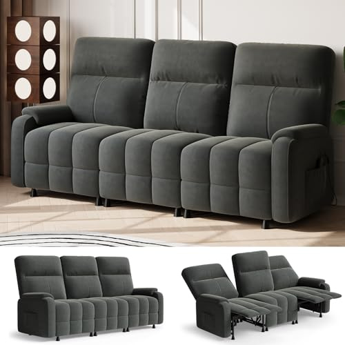 Devoko Canapé électrique 3 Places, Canapé Relax inclinable jusqu'à 155°, Idéal pour Une Utilisation Domestique, Port USB et Poche latérale, 202×83×102 cm, Gris
