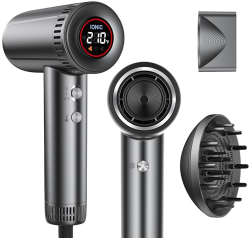 Hair Dryer with Magnetic Diffuser Attachments, Professional High Speed Ionic Blow Dryer for Fast Drying,9 Heat & 2 Speed Settings,Auto Clean and Cool Shot,Compact Hair Blow Dryer for Travel,Salon,Home