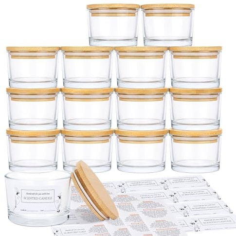 LYCN 15Pcs Thick Candle Jars for Making Candles, with Wood Lids, 4oz(118ml)