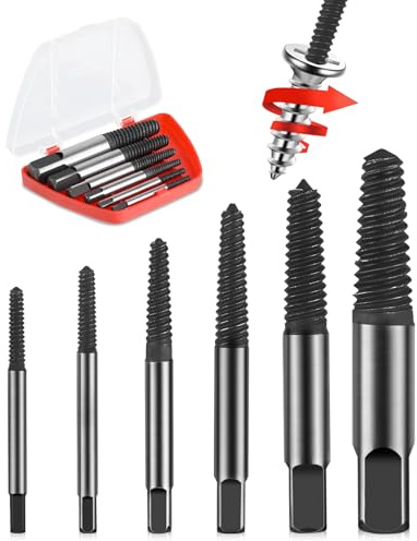 Diyife Extractor de Tornillos 6 Pcs, M4-M25, para Tornillos Dañados 3/8 in | Nueva Versión, rosca izquierda, profesional, caja de almacenamiento, para tornillos rotos, oxidados, atascados, deslizantes