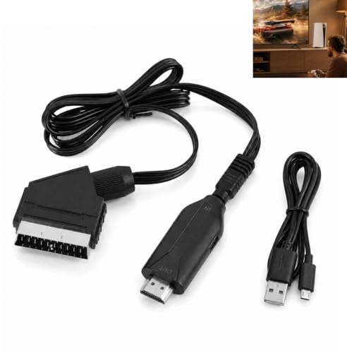 SCART till HDMI-omvandlare, SCART till HDMI-omvandlare 1080P-adapter med USB-strömkabel, video, ljudsignalomvandlare, för HDTV-monitor, projektor, kompatibel med VHS DVD STB Sky PS3, Xbox Blu-Ray och