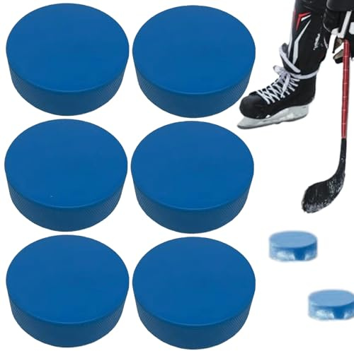 Odoukey 6 st officiella storlekar 3 x 1 skumhockeypuckar, lätta blå ishockeypuckar med nätbärväska för träning av stavhantering