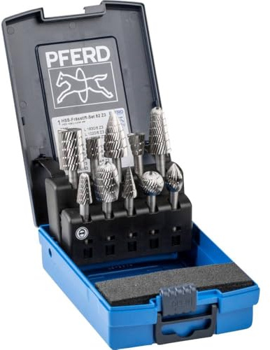 PFERD HSS-frässtift-set, 10 delar, tandning 3, skaftdiameter 6 mm, 22900823 – för skärning av stål, gjuten stål och gjutjärn