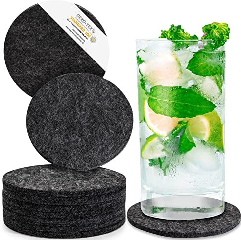 MIQIO® Design - Dessous de Verres - Feutre - pour 10 Personnes - Lavable (Gris Foncé Anthracite)