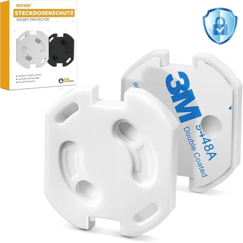 REDTRON Protector de enchufes con mecanismo de giro, 20 unidades de protectores de enchufes para niños, protectores de enchufes para bebés y niños, protectores de enchufes-blanco