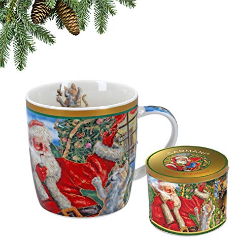 CARMANI - Taza de porcelana decorada con temática navideña de 450 ml.