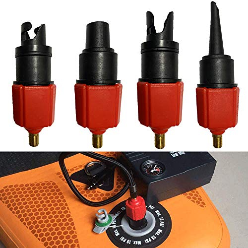 Aufblasbarer SUP-Pumpenadapter, PeSandy Luftpumpenadapter mit 4 Luftventildüsen für Stand Up Paddle Board/ Schlauchboot/ Beiboot/ Boston-Ventil, Sup Ventil Adapter für Konventionelle Luftpumpe (Rot)