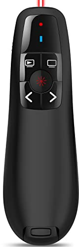 Wireless Presentation Clicker for Google Slides: 100ft Range | Ultra-Bright 656ft Red Pointer | Battery Powered - Plug & Play USB Presenter Remote with Volume & Black Screen for Mac Win PPT Keynote