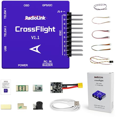 Radiolink Crossflight Flight Controller, dimensioni mini, modulo OSD con 10 uscite PWM integrate, FC smorzamento vibrazioni per aereo/multirotore 3-8/elicottero/auto/barca/sottomarino ecc.