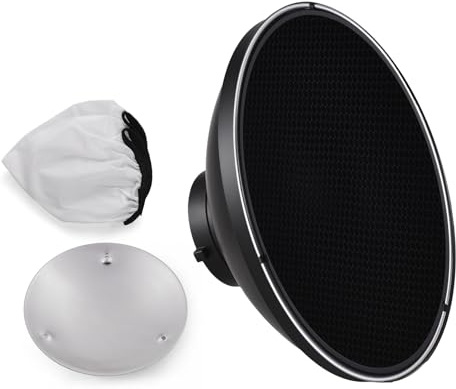 Andoer 30 cm/11,8 Zoll Standardreflektor Beauty Dish Bowens-Halterung mit weißem Diffusor-Reflektor-Wabengitter für Studio-Porträtfotografie, Stroboskop-Blitzlicht