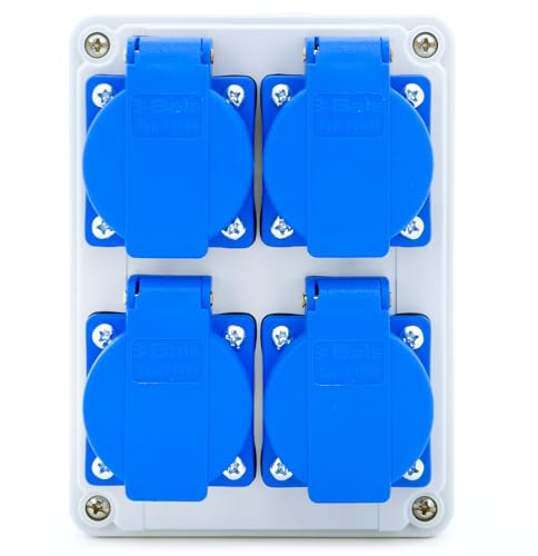 KOOP Elektro Distributore di corrente da parete, 4 x 230 V/16 A, BALS Schuko, distributore di corrente da costruzione, pronto per il collegamento, officina, garage, IP44
