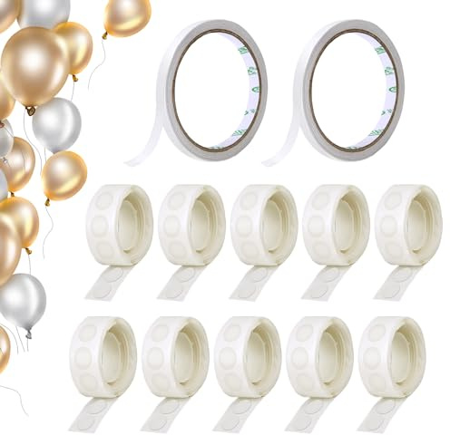 GOTRUST 1000pcs Balloon Glue Dots, Adhesive Point Tape with 2 Double Sided Sticky Tapes, Removable Balloon Dots Stickers, Balloons Crafts Tapes for Wedding Birthday Party DIY Scrapbooking