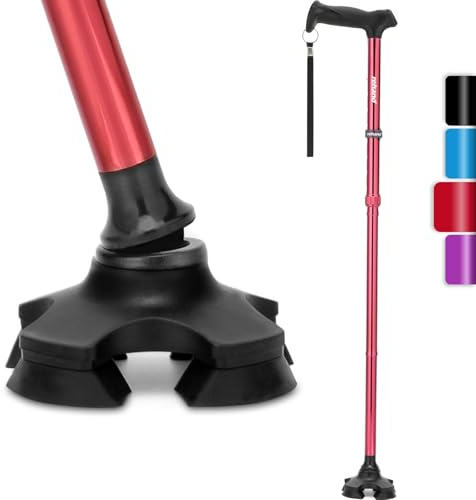 Bastón para Hombres y Mujeres, Plegable, Ajustable, Ligero, Pivote Autónomo, Agarre de Mango Suave, con Bolsa de Viaje, Bastones para Personas Mayores y Adultos (Rojo)