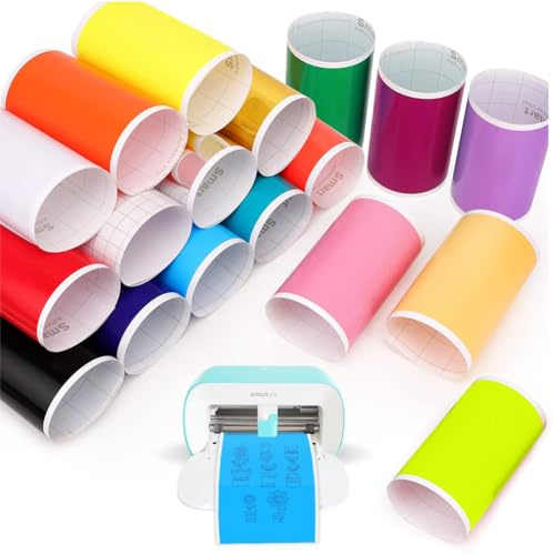 17 Sheets Smart Vinyl Permanent for Cricut Joy 12 x 5.5 Self Adhesive Vinyl Sheets with 3 Transfer Film Vinyl Plotter Film Bundle for Signs Stickers Creative Crafts and Decoration Works without Mat