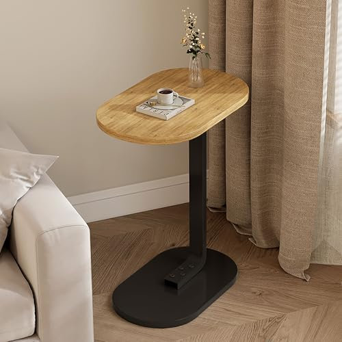 C-Förmiger Beistelltisch, Ovaler Couch-Schiene Unter Beistelltisch, Sofa-Couchtisch, Moderner Getränke-Beistelltisch, C Form Kleiner Beistelltisch, Niedriger Tisch Im Japanischen Stil(Beige Black)