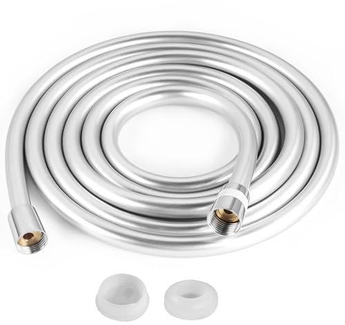 Bubuny Brauseschlauch Duschschlauch 3m, PVC Duschrohr mit Duschschlauch, Universal Anschluss Hochdruck Brauseschlauch, Druckbeständig, Knickfest, Silber