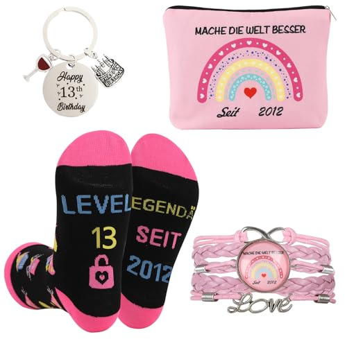 16 cumpleaños niña – Sweet 16 Set de regalo para adolescentes y hermanas de 16 años – neceser, calcetines, banda para el sudor y llavero, Blanco, 13th, niña