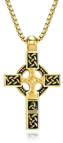 Sumpgle Collana Croce Nodo Celtico Gioielli in acciaio titanio Accessori moda uomo Oro Nero Colore argento Unisex Ciondolo stile celtico