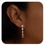 WATEFOER Boucles d'oreilles Pendantes en Or pour Femme Boucles d'oreilles Gouttes de Zircon Tassel Boucles d'oreilles de Mariage en Diamant pour Mariées Cadeaux d'Anniversaire Saint Valentin (Argent)