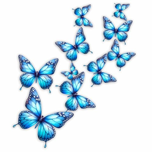 10 adesivi a forma di farfalla blu ghiaccio, segni di copertura, multiuso, ideali per telefono, tazze, piastrelle, WC, auto, laptop, vetro, parete. Decalcomania in vinile non trasparente, resistente