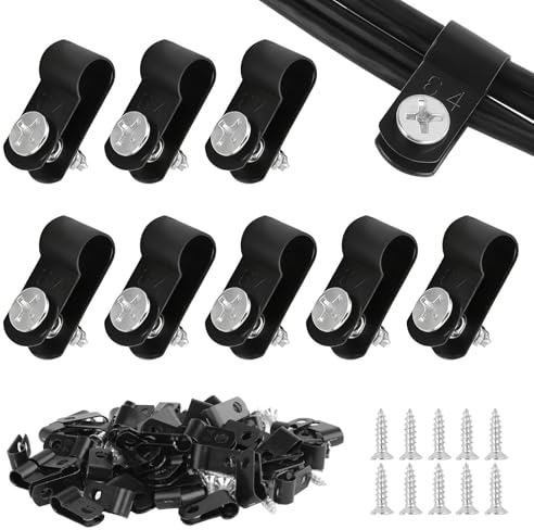 100 abrazaderas de cable negras en forma de R, sujetacables atornillables de nailon de 0,25 pulgadas, kit de abrazaderas de cable atornillables con 100 tornillos, abrazaderas de cable atornillables pa
