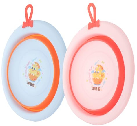 ZUNOXAZ Lavabo Para Ñiño Plegable Dibujos Animados 2 Piezas, Liviano y Resistente, Lavabo Para Recién Nacidos y Lavado De Pies, Plástico Seguro Para Uso El Hogar y Viaje