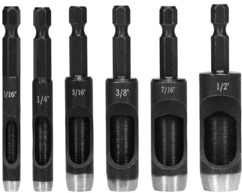 Dispositivo de perforación de cuero con vástago hexagonal de 1/4 de pulgada, perforadora de acero al carbono, agujero hueco para cuero, vinilo, plástico, junta de goma, corte, manualidades, juego de