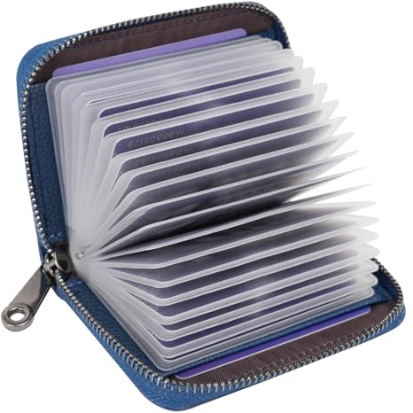 AIRCBC Credit Card Holder RFID Blocking Genuine Leather Card Case with Zipper for Women Men - 22 Card Slots