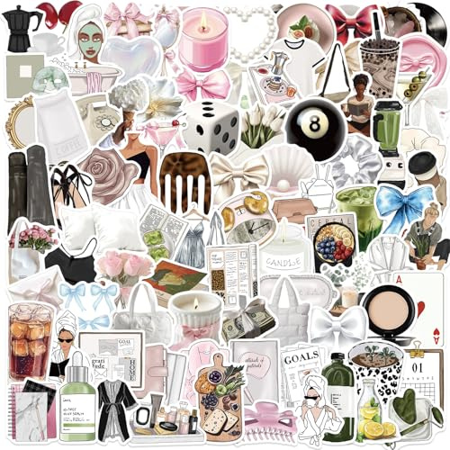 100PCS Clean Girl Aesthetic Stickers Pack - No Duplicates | Waterproof, UV-Resistant Vinyl Decals for Water Bottles, Laptop, Skateboard | Cute Kawaii Stickers for Journal, DIY Decor