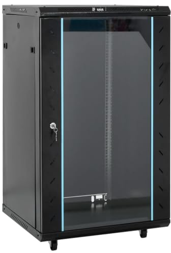 GeenYuu 18U nätverksskåp 19 tums IP20 svart av kallvalsat stål 60 x 60 x 100 cm med låsbar ytterdörr, kompatibel för hemnätverk, kontor, hemmakontor, NAS och server