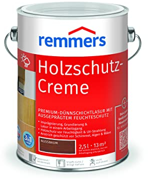 Remmers Holzschutz-Creme 3in1 nussbaum, 2,5 Liter, tropffreie Holzlasur für aussen, 3facher Holzschutz mit Imprägnierung + Grundierung + Lasur
