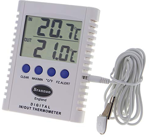 Brannan Digital Max Min Thermometer Indoor Outdoor Fridge Freezer Greenhouse Garden Large Display 2m Probe Cable