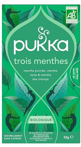 Pukka, Infusion Biologique et Ayurvédique, Goût Trois Menthes, 100% des Ingrédients Issus du Commerce Equitable, 20 Sachets