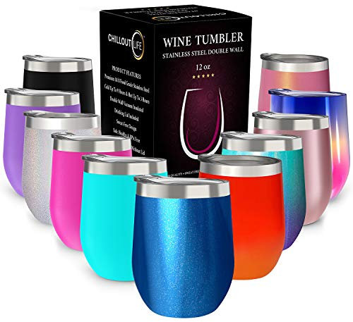 CHILLOUT LIFE 12 oz Stainless Steel Tumbler with Lid - Wine Tumbler Double Wall Vacuum Insulated Travel Tumbler Cup for Coffee, Wine, Cocktails, Ice Cream